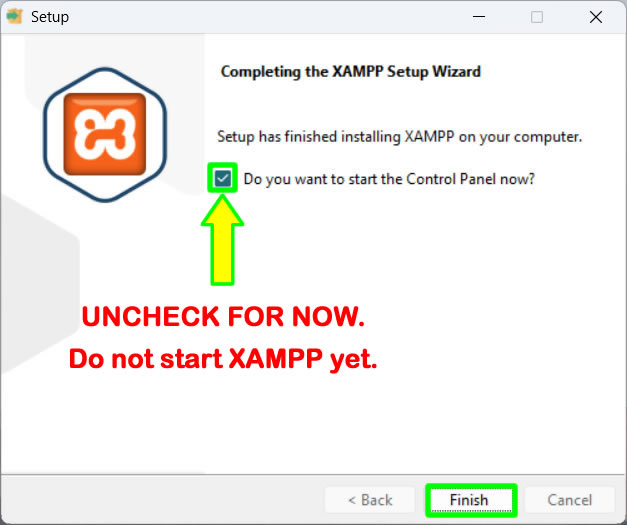 xampp installation finished