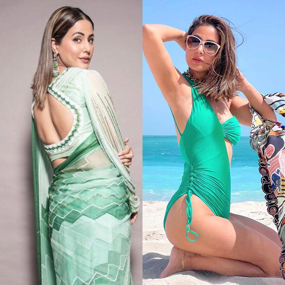 Hina Khan saree vs bikini hot indian actress