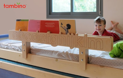 bed rail that's also a bookshelf