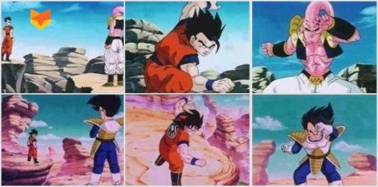 Gohan Versus Majin Boo imita pose de combate de Goku e Vegeta