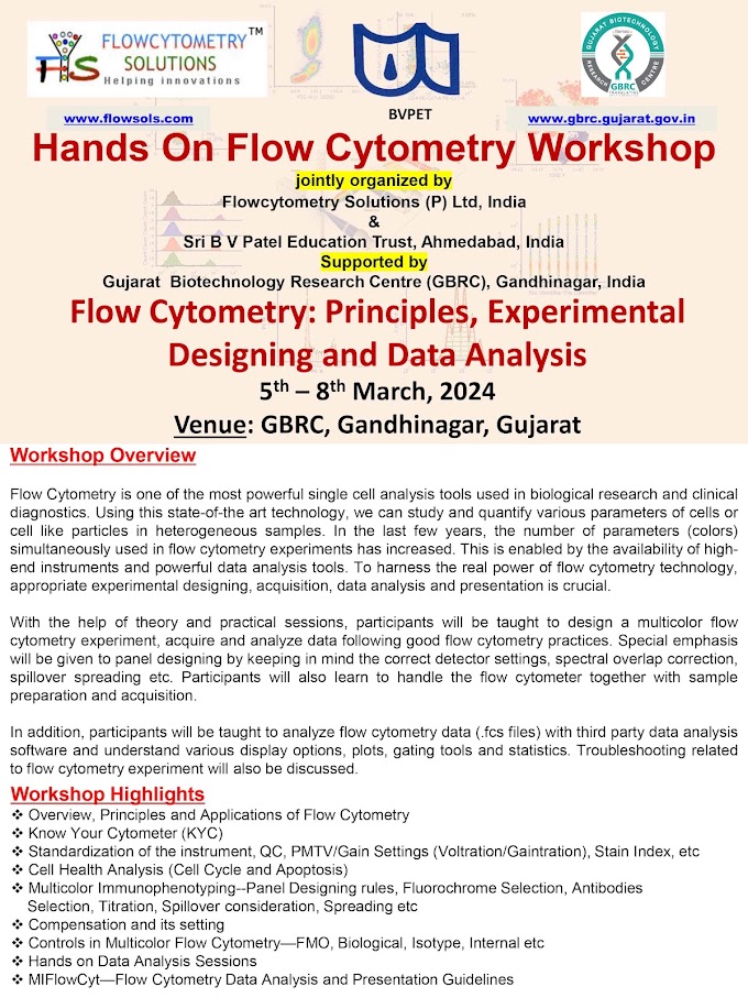 Hands on Flow Cytometry Workshop, 5th - 8th March 2024, GBRC, Gandhinagar, Gujarat