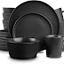 Stone Lain Coupe Dinnerware Set, Service For 4, Black Matte, Matte Black
