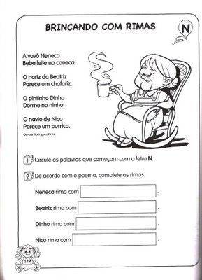 Atividades de Português - 1º ano - Para imprimir - Brincando com Rimas