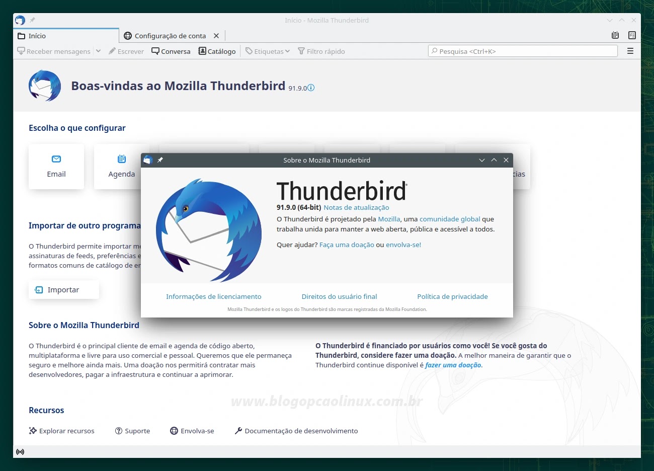 Mozilla Thunderbird executando no openSUSE Leap 15.4