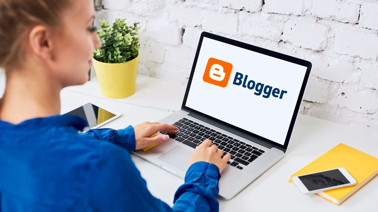 Woman using Blogger platform.