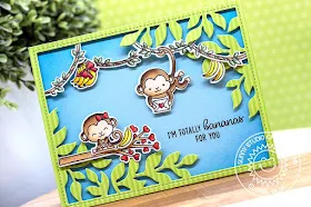 Sunny Studio Stamps: Love Monkey Botanical Backdrop Love Themed Card by Eloise Blue