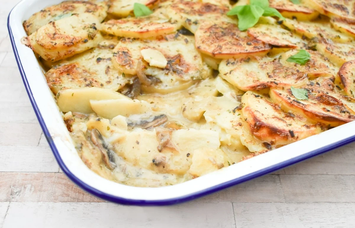 mushroom potato gratin - close up.