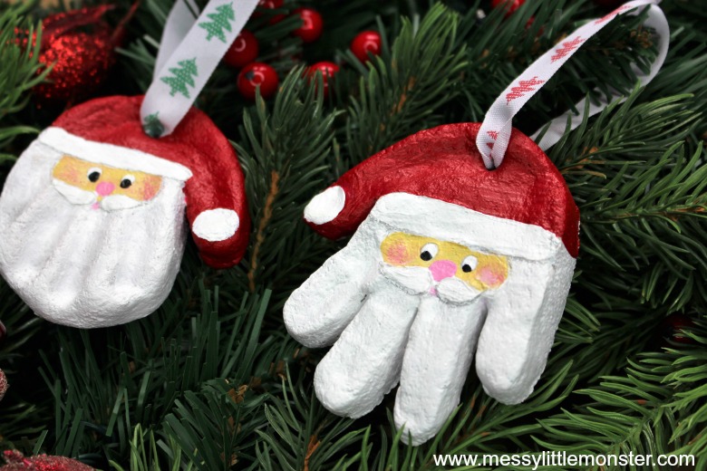 Santa handprint craft - Christmas salt dough ornaments