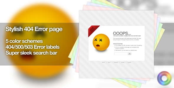 Stylish 404 error page - 5 color schemes - 404 Pages Specialty Pages