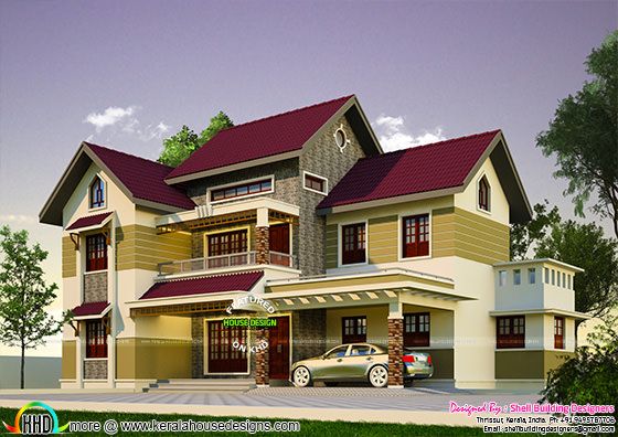 2200 sq-ft 4 bedroom sloping roof house