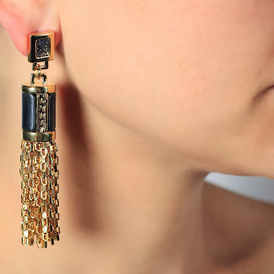 KARA by Kara Ross Tassel, Ebony Resin and Gold Washed Black Lizard Earrings 