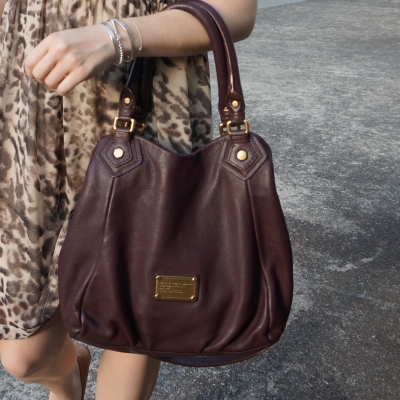 animal print dress and Marc By Marc Jacobs Classic Q Fran bag with gold hardware in carob brown | away from the blue