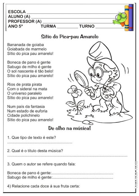 Atividade Texto e Interpretação Sítio do Pica Pau Amarelo