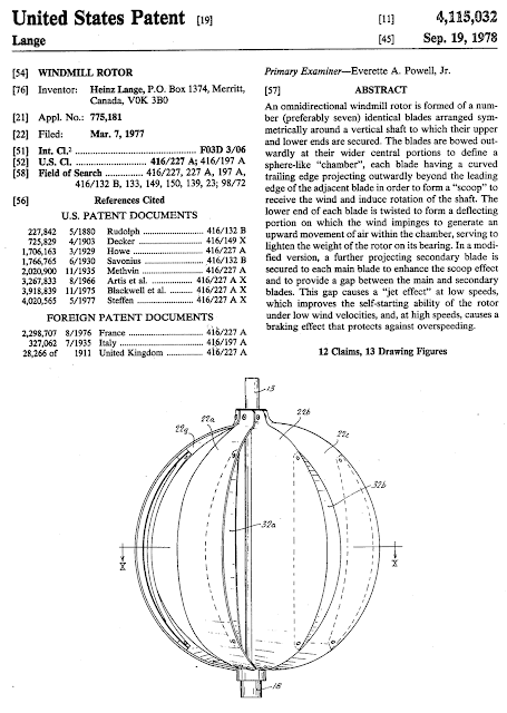 US Patent 4115032. Windmill Rotor