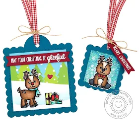 Sunny Studio Stamps: Scalloped Tag Dies Gleeful Reindeer Holiday Tag by Anja Bytyqi 