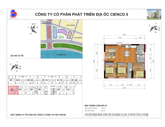 Mặt bằng căn hộ 22 chung cư B1.3 HH03b thanh hà