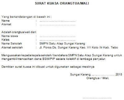 Contoh Surat Kuasa Orang Tua / Wali Untuk Pengambilan 