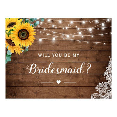  Rustic Wood Sunflower Be My Bridesmaid Proposal Postcard