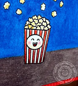 Sunny Studio Stamps: Fast Food Fun Happy Popcorn Bucket Colored Pencil Card by Vanessa Menhorn