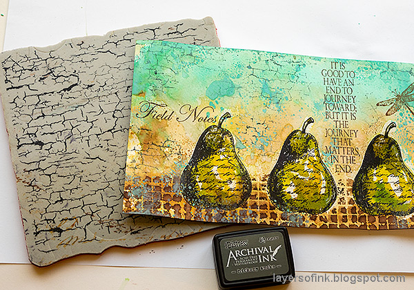 Layers of ink - Watercolor Pears Art Journal Page Tutorial by Anna-Karin Evaldsson. Stamp with Simon Says Stamp Crackle Background.