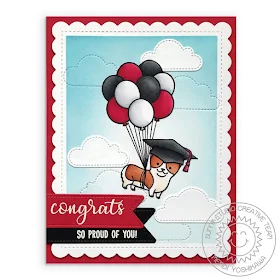 Sunny Studio Stamps: Congrats to the Grad Red, White & Black Dog Graduation Card (using Party Pups, Floating By, Everythings Rosy, Woo Hoo Stamps and Frilly Frames, Fluffy Clouds and Fancy Frames Dies)