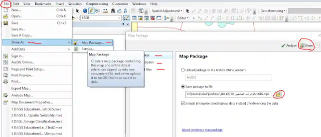 تصدير مشروع  الـ ArcMap  الى Map Package