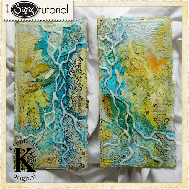 watercolor Art Panels Corrugate Tutorial: in tutorial  Upcycled glass  Media painting Die  Sizzix Cutting Mixed