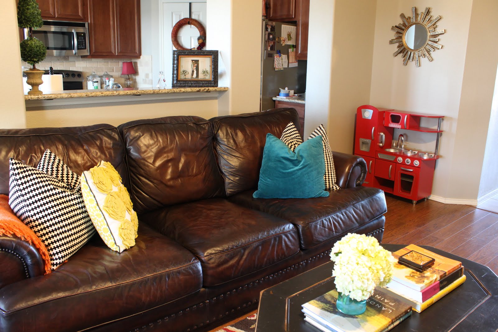 Teal Yellow Brown Living Room Modern House