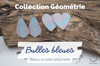 Collection géométrie : bulles bleues stenna bijoux fantaisie faits main polymère lille