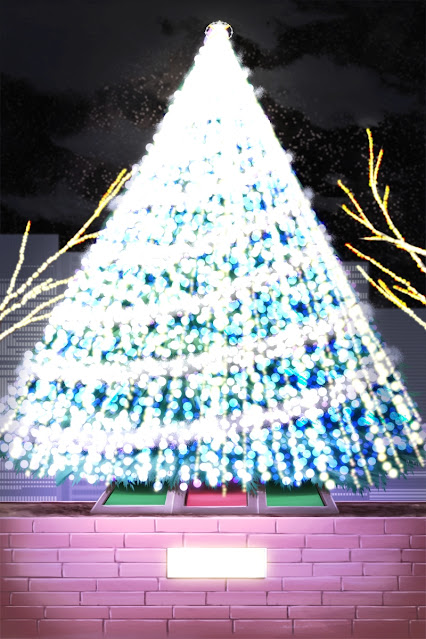 Big Christmas Tree Anime Background (night)