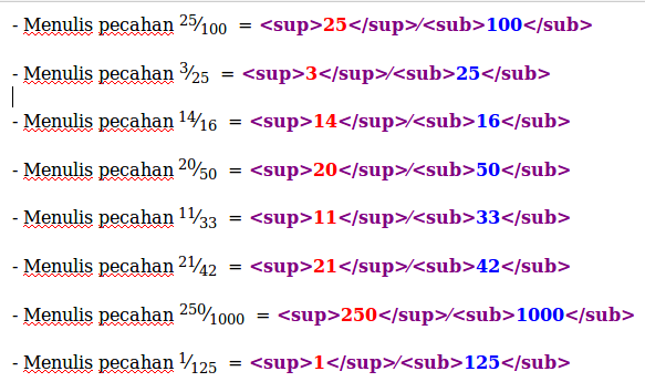 Cara Menulis Bilangan Pecahan di Blog ( Pecahan 1 Angka dan Banyak Angka)