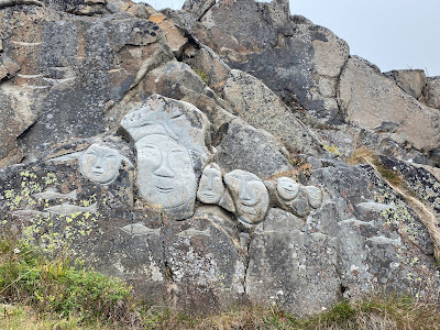 face stone carvings in Qaqortoq, Greenland