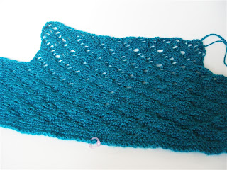 teal blue cardigan half with sleeve added