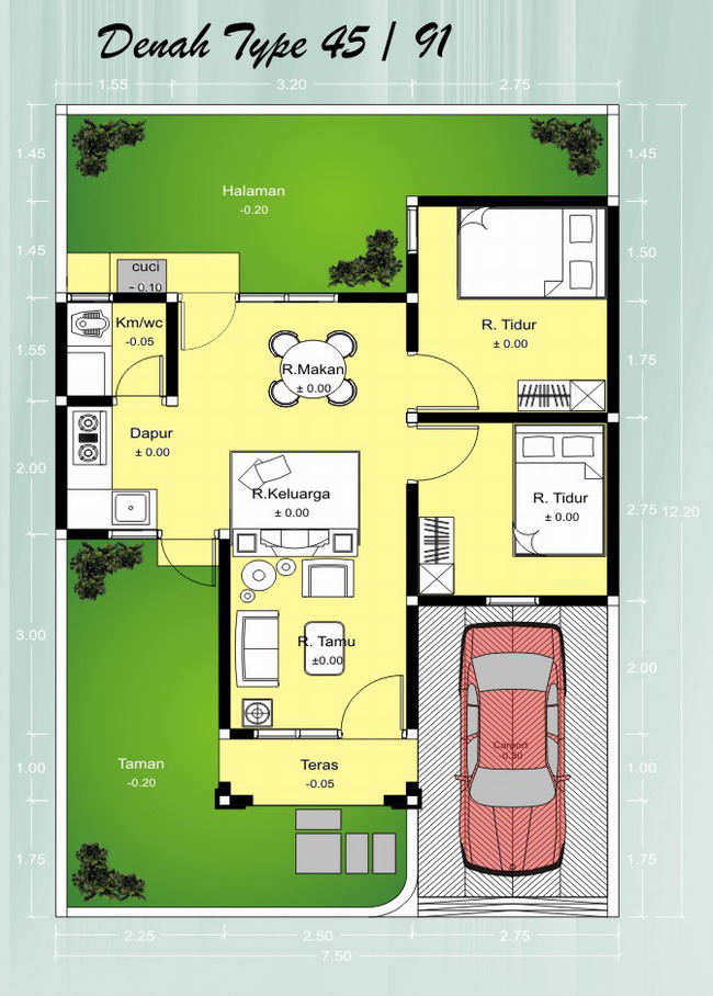 Denah Rumah Mungil Type 36, 45, 50