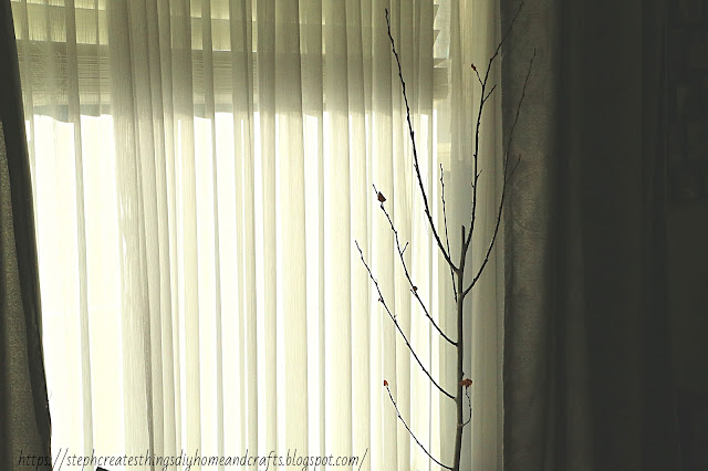 Picture showing a tree branch section near curtains by a window