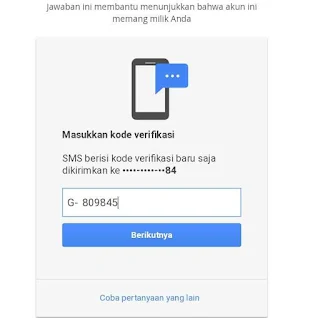 Masukan kode verifikasi di inbok sms