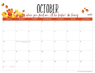 Free Printable Calendar October 2021