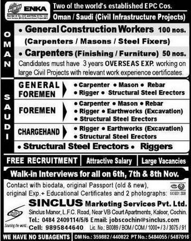 Free job recruitment for Oman & Saudi