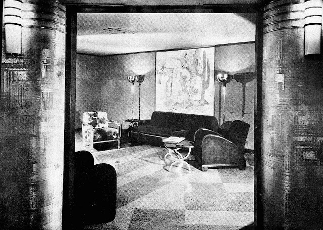 a men's lounge in a 1949 theater