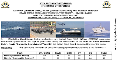 Indian Coast Guard Navik Recruitment 2023 - 290 Vacancies