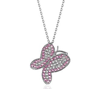 Pink and White Sapphire Butterfly Pendant