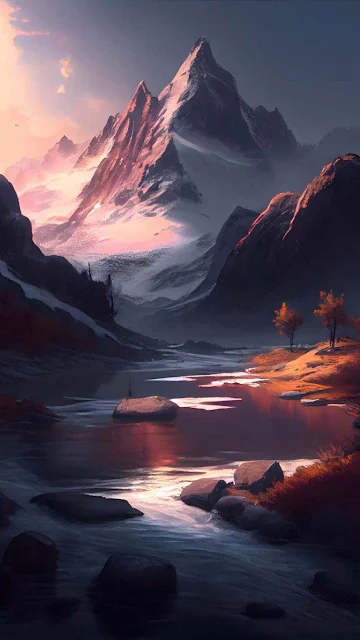 River Snowy Mountain iPhone Wallpaper