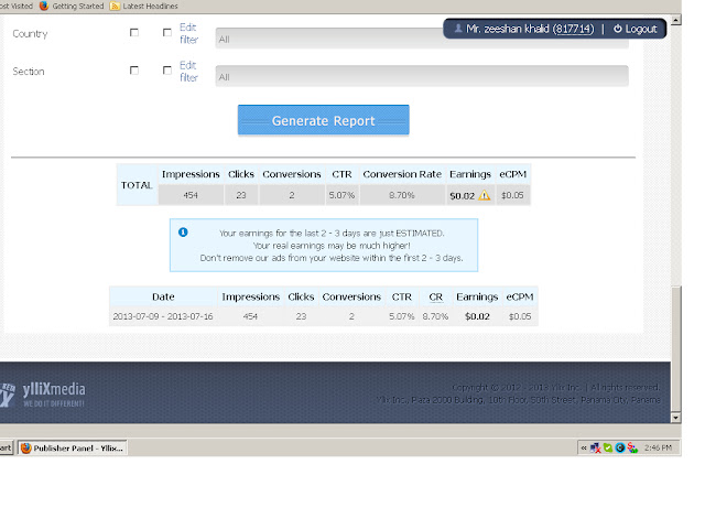 Earning Reports Of Yllix Media