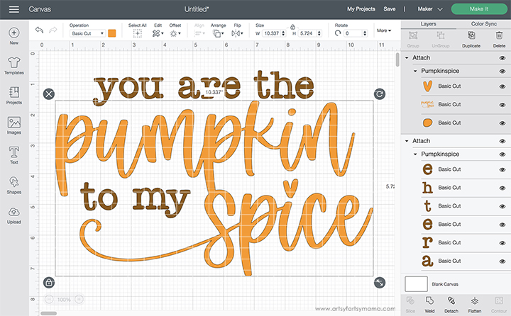 "You are the Pumpkin to My Spice" SVG Cut File in Cricut Design Space