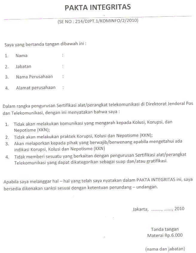 Contoh Surat Pakta Integritas - blog narmadi