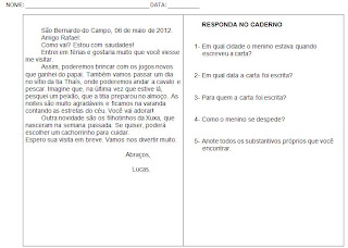 Atividade - Gênero Carta - Responda no caderno