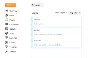 Blogger page tabs screenshot