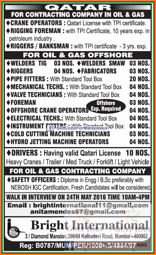 Oil & gas offshore job vacancies for Qatar