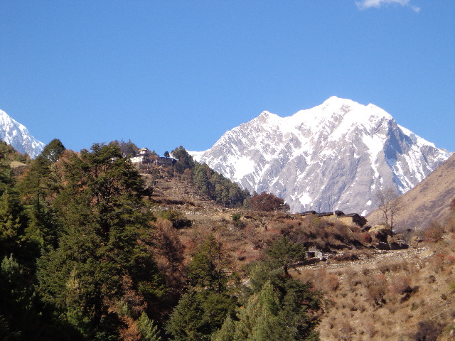 Lho village at the route of the Manaslu trekking Nepal.