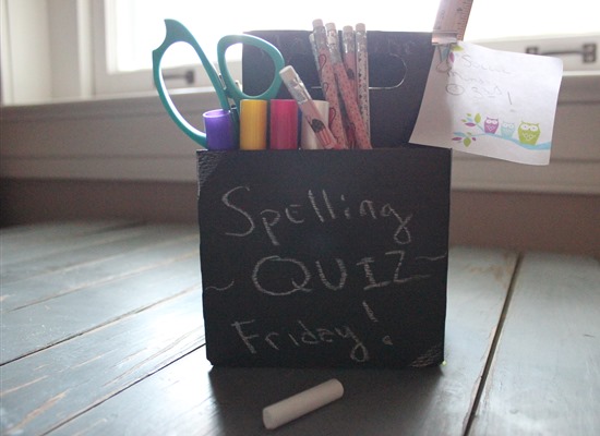 Easy DIY Homework Caddy, DIY Chalkboard Caddy, DIY Art Caddy, Recycled Drink Holder Caddy